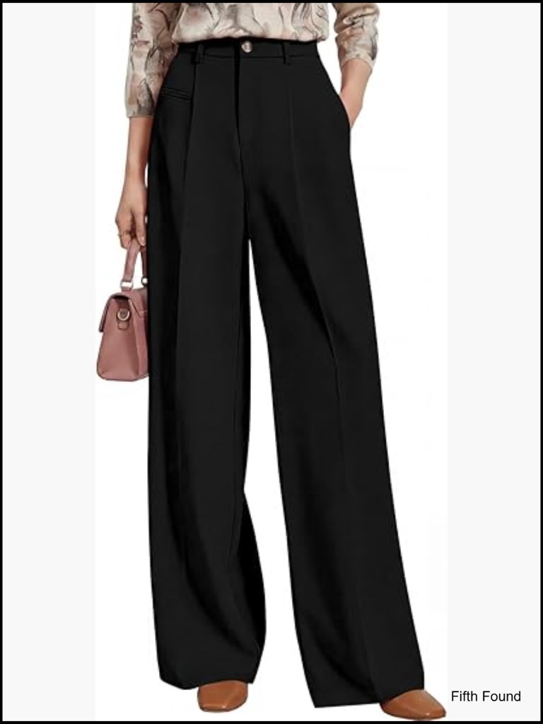 Wide Leg Dress Pants High Waisted Business Casual Trousers Pull On Flow With